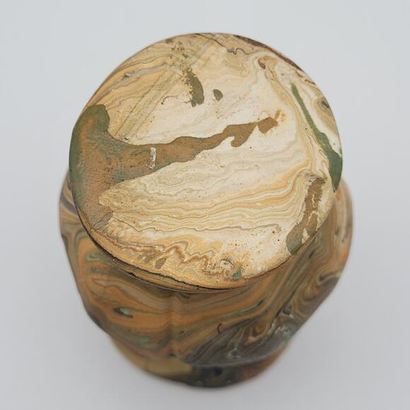 Vintage Marbled Pottery Bud Vases Set of 2 Earth Tone Swirl Small 3.5″ - Picture 15 of 15